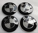 BMW Black Silver Carbon Fiber Emblem Badge Logo Wheel Center Hubs Caps Sticker Adhesive 65mm 4pcs