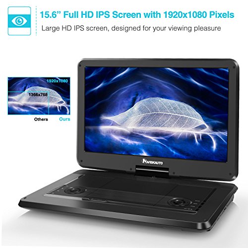 IPS Screen NAVISKAUTO HD 15.6 Inch Portable DVD Player,Inbuilt 4 Hours