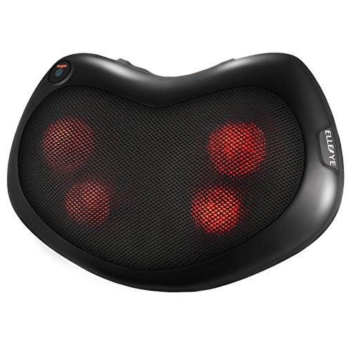 ElleSye Shiatsu Massage Pillow, Heat Therapy, 4 Nodes, Deep-Kneading Massager, for Neck, Shoulders, Back, Thighs, Legs, Home, Office, Car