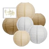 Andaz Press Hanging Paper Lantern Party Decor Trio Kit with Free Party Sign, Kraft Brown, White, Ivory, 6-Pack, for Burlap Colored Rustic Bridal Shower Outdoor Wedding Decorations