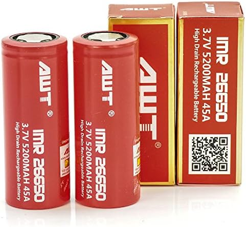 AWT IMR 26650 5200MAH 45A 3.7V rechargeable batteries | 2-Pack | high drain ion battery