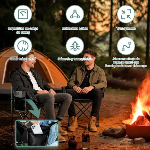 lemonsea Sillas Plegables Camping, Sillas de Playa Impermeable Ligera, Silla Camping Ergonómicas con Estructura de Acero Resistente e Incluye Funda de Transporte para Camping, Playa y Exteriores