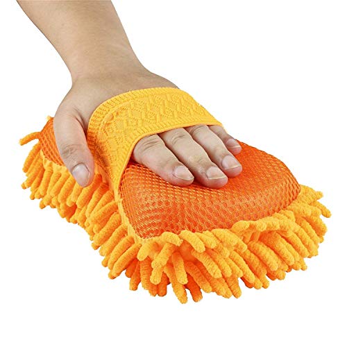 OCEAN STORE 2 in 1 Microfiber Car Washing Gloves Car Cleaning Sponge Car Window Cleaning Brush (Random color)