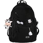SPORTBANG Cute Aesthetic Backpack for teen girls middle school Bag Student Laptop White Backpacks With Cute pin accessories(Black, One Size)
