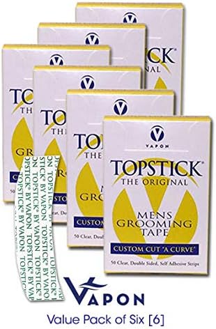 TOPSTICK [Custom Cut"A" Curve 50 Clear Strips | Value Pack of 6] by Vapon. Men's Grooming Tape. Made in USA.