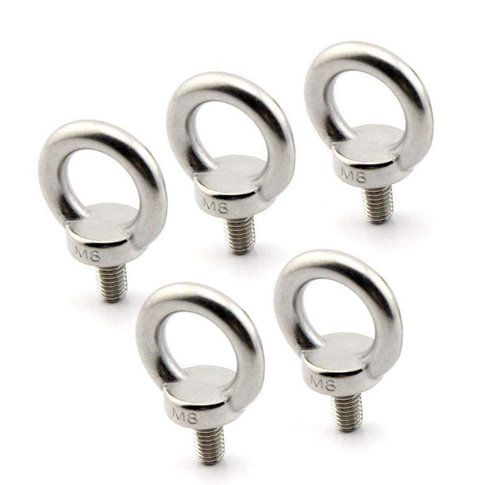 VOANZO Lifting Ring Eye Bolt M8 / 0.32" Marine Weight Lift Stainless Steel Male Thread Screws Bolts 5pcs