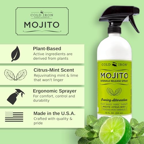Cold Iron Wrinkle Release Spray for Clothes. 32 fl oz. Citrus Mint & Atlas Travel Size 3 fl oz Sea Breeze. Fast, Easy to Use Ironing Alternative. Spray, Smooth, Hang. Award Winning