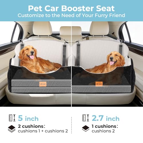 KYG Car Seat Dog Medium / Large Dogs up to 55 lb, Waterproof Dog Seat Car with Two Cushions, Washable Dog Basket, Car Back Seat, Removable for Easy Cleaning, Can Be Used All Year Round