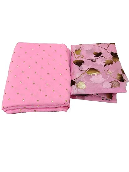 Women's Pure Nazamin Chiffon Saree with Organza Blouse Piece ( Baby Pink)