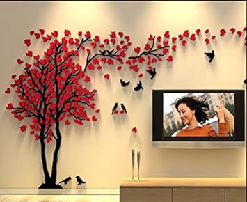 Amazon Who S Store ウォール ステッカー Wall Stickers ツリー オリジナル 新作 3d 反射光 立体 貼ってはがせる 0x100cm レッド ウォールステッカー オンライン通販