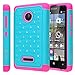 Microsoft Lumia 435 Case, Style4U Studded Rhinestone Crystal Bling Hybrid Armor Case Cover for Microsoft Lumia 435 with 1 Stylus [Teal/Hot Pink]
