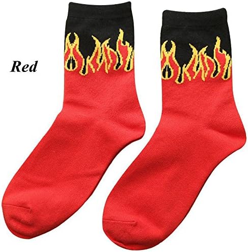 Boutiages Mens Unisex Casual Cotton Skateboard Socks Hip Hop Socks Flame Pattern