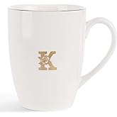 VINCOMIC Monogram Ceramic Mugs,Golden Initial Coffee Cups, Elegant Alphabet Tea Mugs, Elegant Personalized Letter K Mug,12 oz Cups for Office and Home