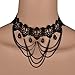 Black Elegant Fabric Handmade Tassel Beads Resin Choker Bib Pendant Lace Necklace X68K03
