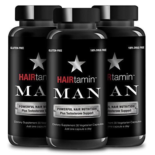 HAIRtamin MAN Formula - Fast Hair Growth Biotin Vitamins Gluten Free thirty Vegetarian Capsules Supports Stronger Longer Thicker Hair Reduces Hair Loss and Thinning All Natural Supplement 3 pack