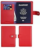 SimpacX Leather Passport Holder Wallet Cover Case Travel Wallet RFID Blocking 12 Contract Colors (Red)