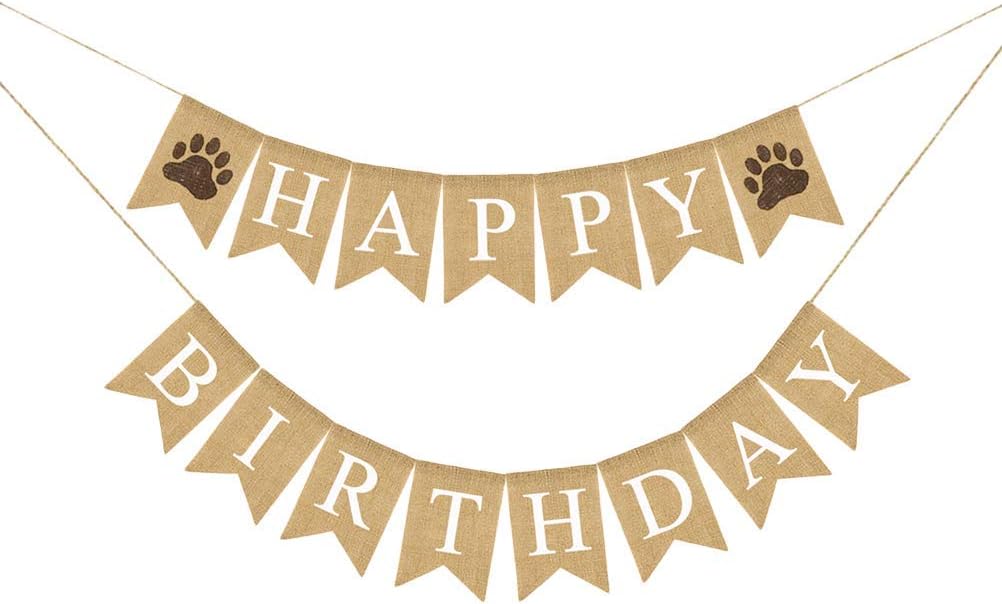 Happy Birthday Banner Burlap Bunting Banner Garland for Birthday Party Supplies - Bear Paw Pattern