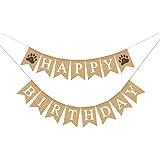 Happy Birthday Banner Burlap Bunting Banner Garland for Birthday Party Supplies - Bear Paw Pattern