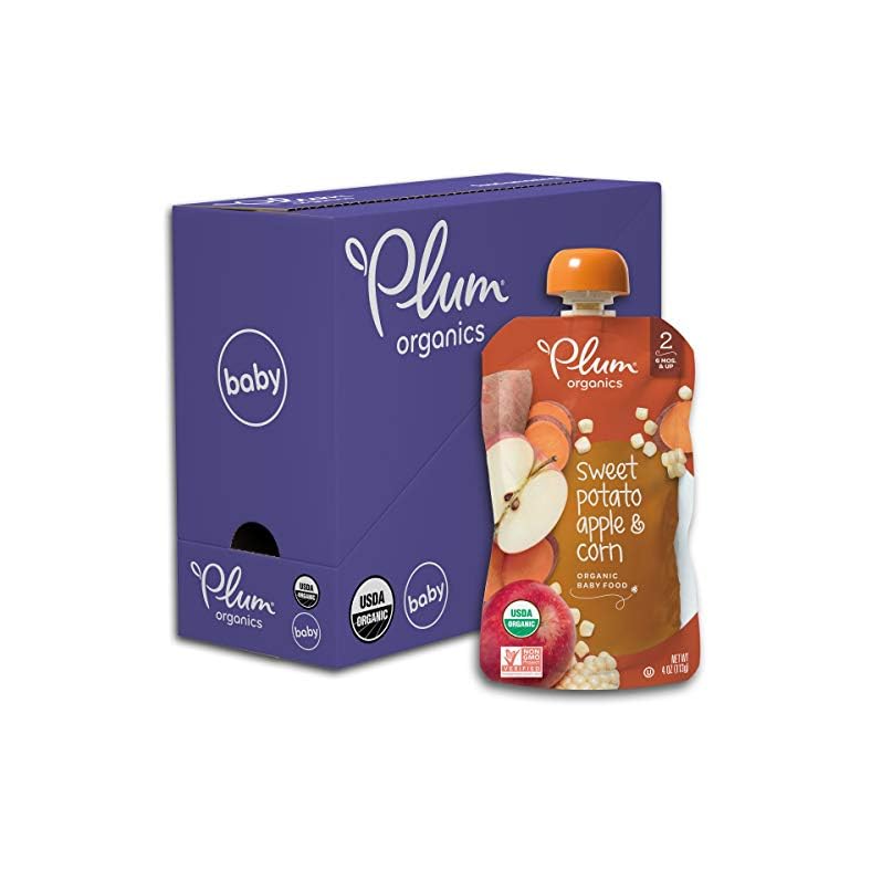 Plum Organics | Stage 2 | Organic Baby Food Meals [6+ Months] | Sweet Potato, Apple & Corn | 4 Ounce Pouch (Pack Of 6)