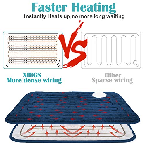 XIRGS Heating Pad, Electric Heating Pad for Back Cramps Neck Pain Relief, Dry & Moist Heat Therapy, 10 Heat Setting, 9 Timer Setting - Auto Shut Off Hot Heat Pad Size 12\'x24\'，Machine-Washable (Blue)
