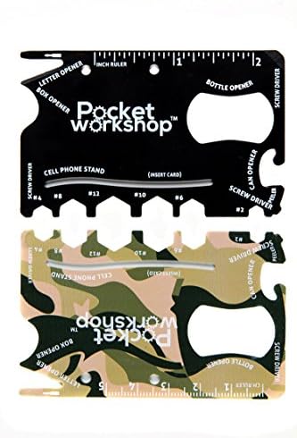 Pocket Workshop, 2 Pack Multitool Card that keeps a tool kit handy! Our Multi-Purpose Credit Card Sized Tool lets you fix things anytime. A Wallet Card Tool in Black and Camo that makes a great gift!
