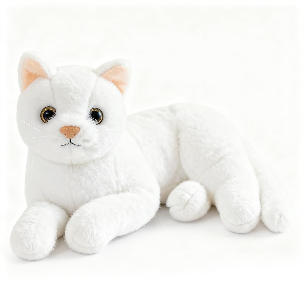 Cat Plush Soft Doll, Soft Plush Simulation Cat,Cute Realistic Doll,Pillow Soothing Hugging Sleeping, Birthday Gifts Present and Valentine's Day Gift Party Favors For Boys And Girls-29cm(White)