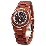 Bewell Women's ZS-100BL Handmade Wooden Analog Quartz Red Sandalwood Retro Wrist Watch