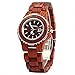 GBlife Bewell ZS-100BL Women Wooden Quartz Watch Metal Case Retro Wrist Watch (RED SANDALWOOD)