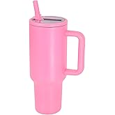 40 oz Insulated Tumbler with Handle,Flip Straw,Lid & Rubber Base Stainless Steel Water Bottle - Leak Proof Vacuum Insulated Mug BPA Free Reusable Travel Cup Gifts for Women/Men (bright pink)
