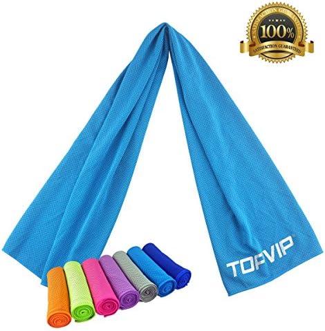 Cooling Towels for Sports Running Biking Hiking Golf Yoga Swimming Athletes Fitness Travel Outdoor Work Instant Chilling Relief 40x12" Large no fading Soft Breathable Mesh Towel by TOPVIP (Light Blue)