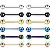 Amoina 12 Pcs 14G Multicolor Stainless Steel Straight Barbell Tongue Rings Bars Piercing 5/8" Length Hypoallergenic