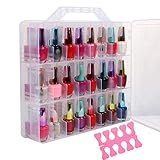 Portable Clear Double Side Nail Polish Organizer Holder Up to 48 Bottle Adjustable Spaces Divider + 2 Manicure Tool Compartments