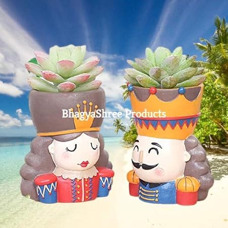 Bhagya Shree Combo Pack of 1 King & 1 Queen Plant Pot Set for Couple, for Home, Office,King & Queen Flowerpot Without Plant (Multi Color)-GHY20