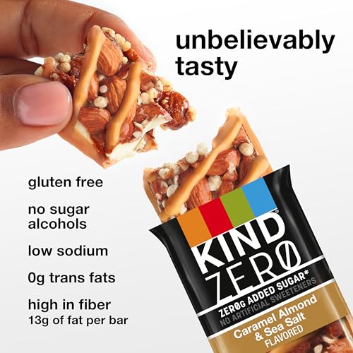 KIND ZERO ADDED SUGAR HEALTHY SNACKS BARS, CARAMEL ALMOND & SEA SALT, GLUTEN FREE, HIGH FIBER, KETO SNACKS, 5G PROTEIN, 5 COUNT