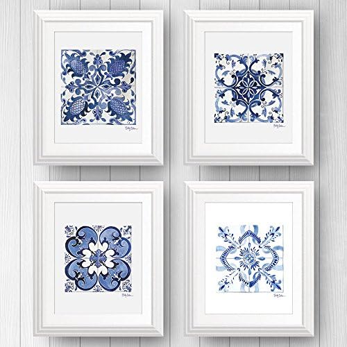 Azulejo Portuguese Tile Wall Art Prints by Shelby Dillon Studio  - Set of 4 - Unframed (8x10)