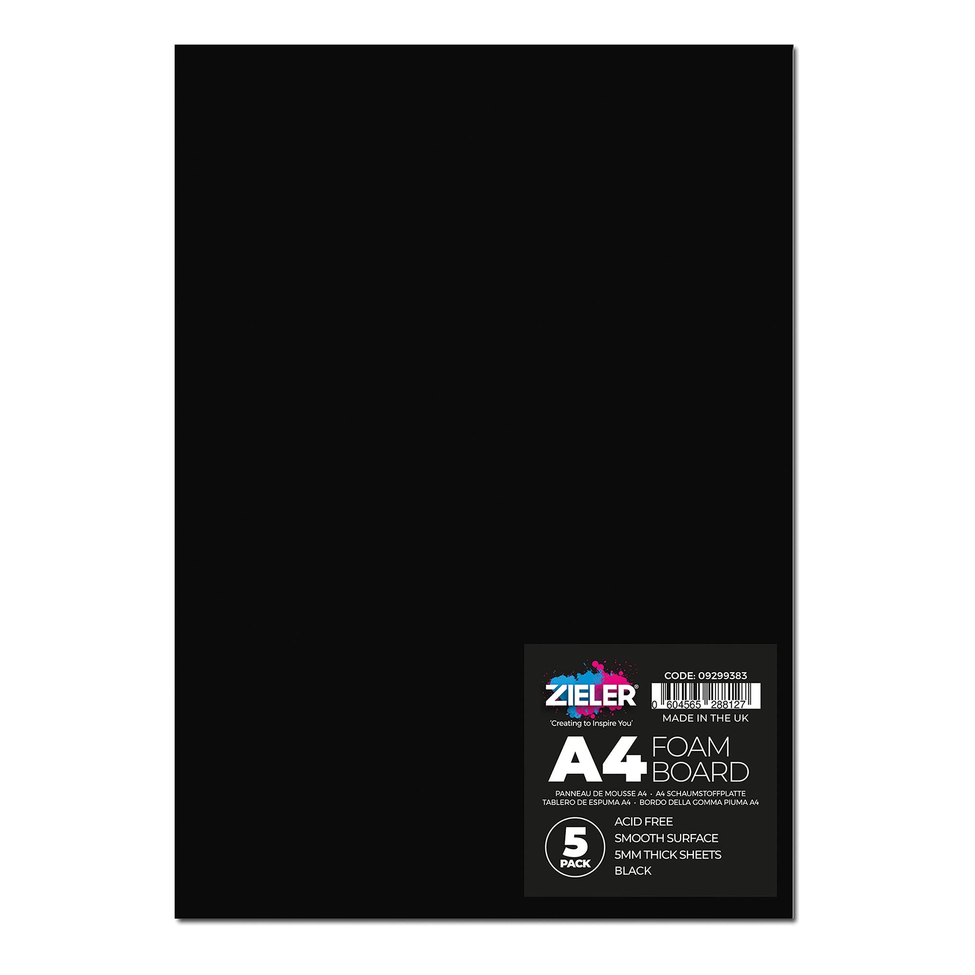 Black Foam Board by Zieler® | 5mm Thick | Matt Black (A4-5 Sheets)