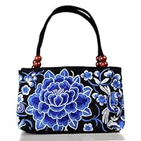 Cupcinu Double-Sided Embroidery Bag Embroidery Ethnic Shoulder Bags Chinese Style Women Handbag Fashion Handmade Ladies Tote Shoulder Bags Cross-body size27x10x18 cm (Deep Blue)