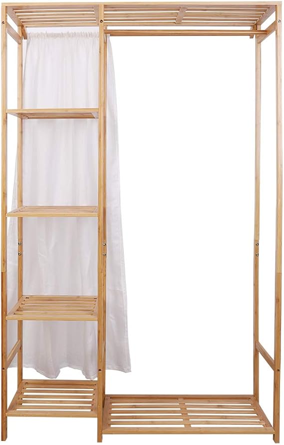 Medla Penderie à Vêtement Autoportante, Porte Manteau sur Pieds en Bambou Durable, Armoire