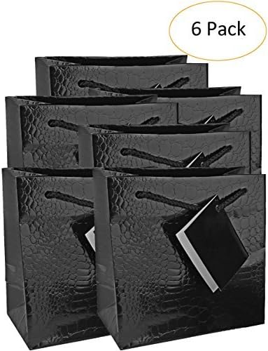 Black Kraft paper Party Bags, Present Gift Bags 6 Pack 6 ½ x 6 ½ x 3 ½ inch