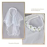 Valdler 2-Tier First Communion Veil with Attached Flower Headband for Girls White