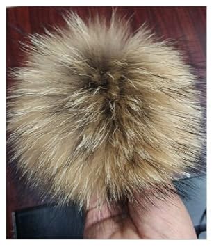 12-15 cm Fellbommel Gr. XL, Raccoon naturbraun Bommel für Mützen Pelzbommel Echtfellbommel