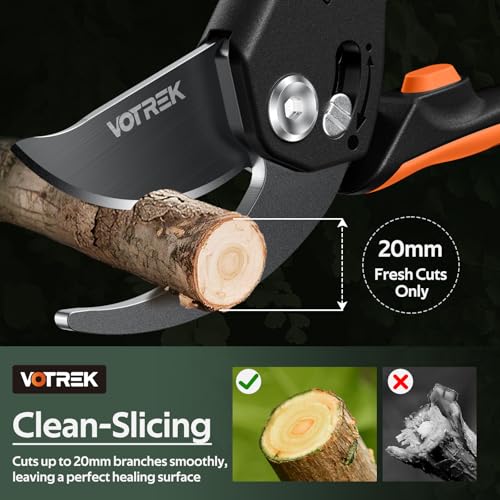 VOTREK® 8.5" Garden Secateurs for Weak Hands, Professional Bypass Pruner | Patented Stepless Handle, Japanese SK5 Blades, Heavy Duty Pruning Shears, Gardening Scissors for Grass, Branches & Stems