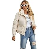 Mincib Women's Cropped Puffer Jacket Stand Collar Winter Warm Puffy Quilted Jackets Coats