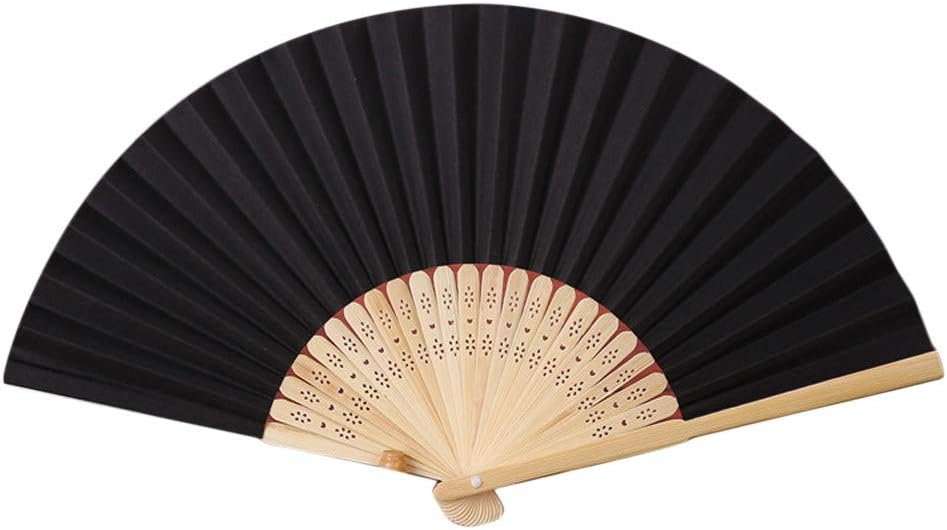 7 Inch Silk Folding Fan Solid Color Paper Pattern Bamboo Hand Hold Props for Dancing Wedding Party Favor DIY Decoration Black