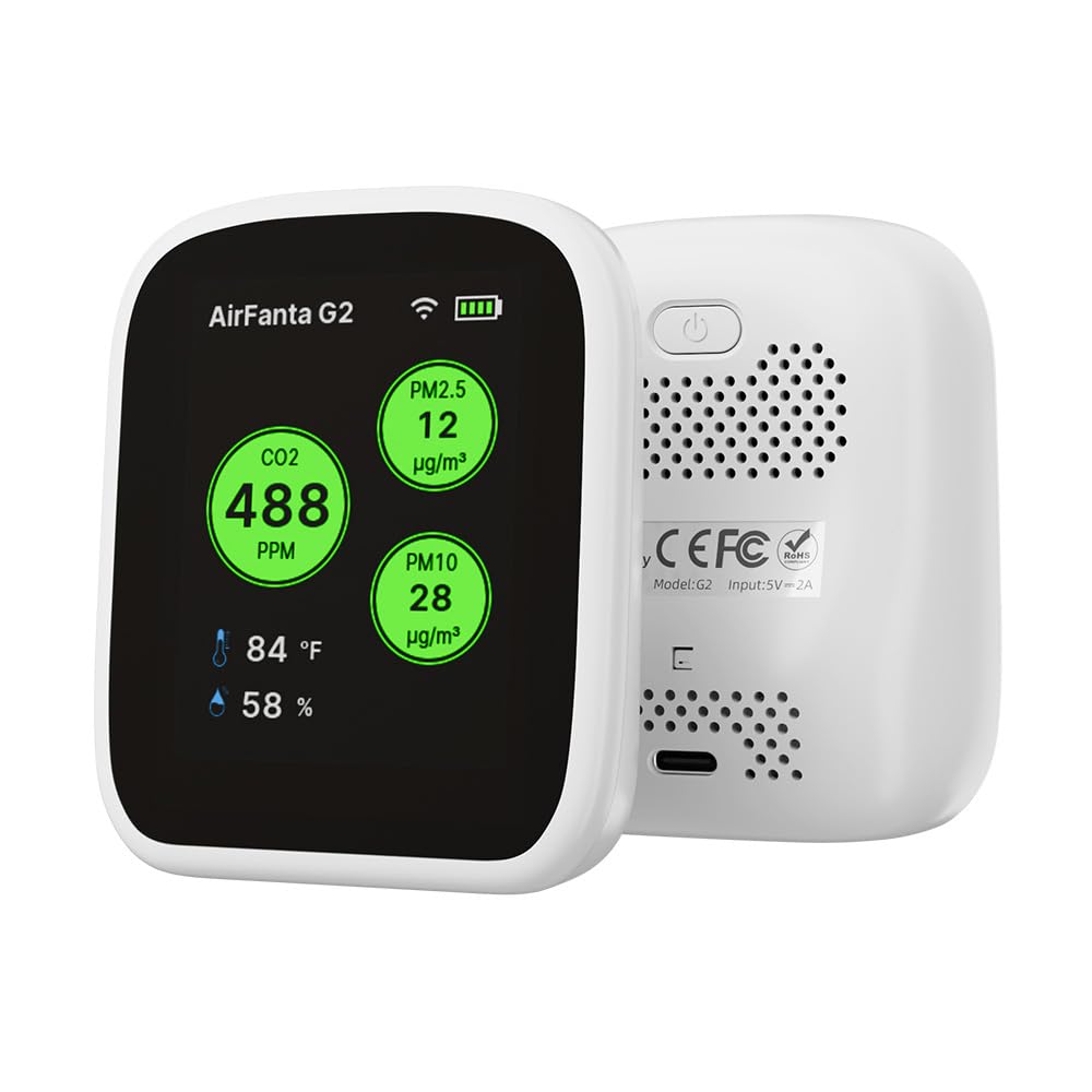 Photo 1 of AirFanta G2 Air Quality Monitor: Wireless Indoor Air Quality Monitor for Office or School (PM, CO2, Temperature, Humidity) Portable, Battery Powered, TFT Screen, App for Configuration & Data History