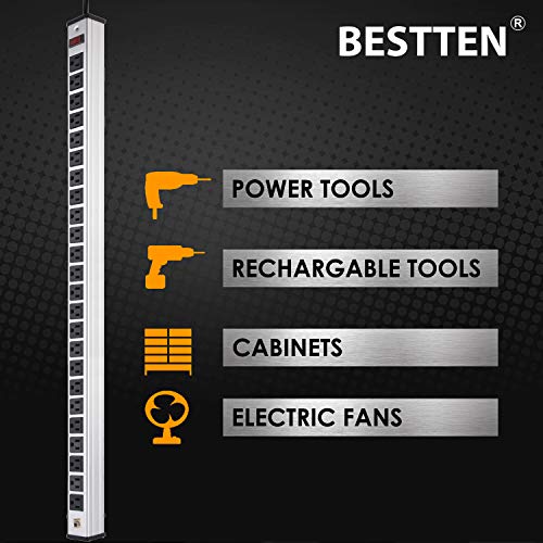 BESTTEN Heavy Duty Metal Power Strip with 24 Grounded AC Outlets, 9ft Long Extension Cord