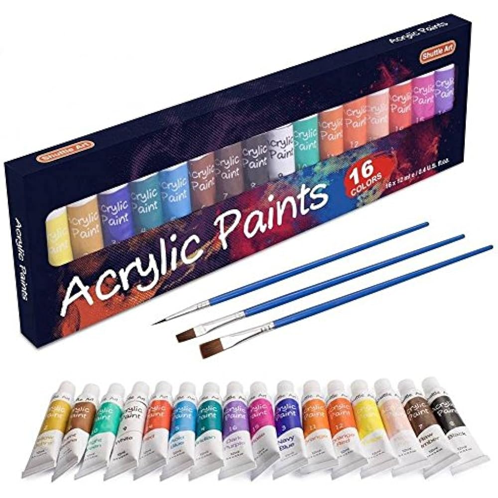 Acrylic Paint Set 16 X12ml Tubes Artist Quality Non Toxic Rich Pigments