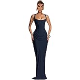 SoDigne Women's Pleated Satin Long Prom Dresses Mermaid Corset Sexy Wide Straps Cocktail Party Dress