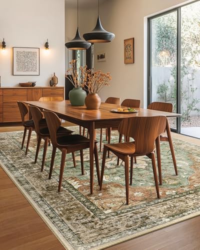 RELEANY Area Rugs 8x10 Floral Washable Rug Carpet, Brick Rust Red Brown | Boho Farmhouse, Low Pile Non Slip, Soft Print, Home Decor, Indoor for Living Room Bedroom Kitchen Hallway Dining Room Office
