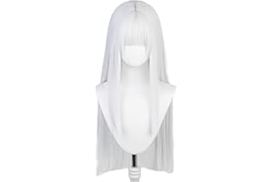 COSPLAZA White 80cm 32 inches Long Straight Women's Cosplay Wig Middle Parted Hair with Flat Bangs